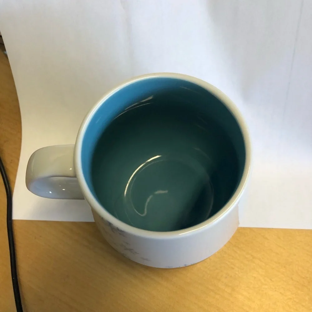 Starbucks White and Blue Snowflake Ceramic Mug with Gold Base 2007